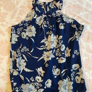 Papermoon, Medium, blue and floral tank, two silver buttons and peak a boo front